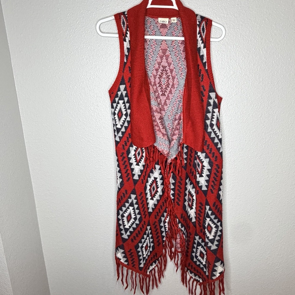 Cato Aztec Tribal Fringe Sweater Vest Womens‎ L Western Boho Festival Cowgirl